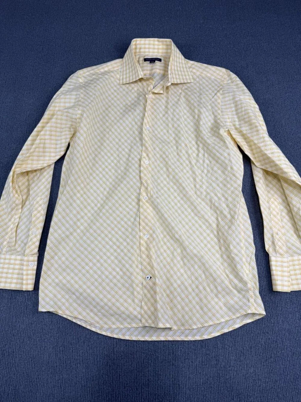 Banana Republic Mens Yellow & White Plaid Long Sleeve Shirt Size Large  16-16.5